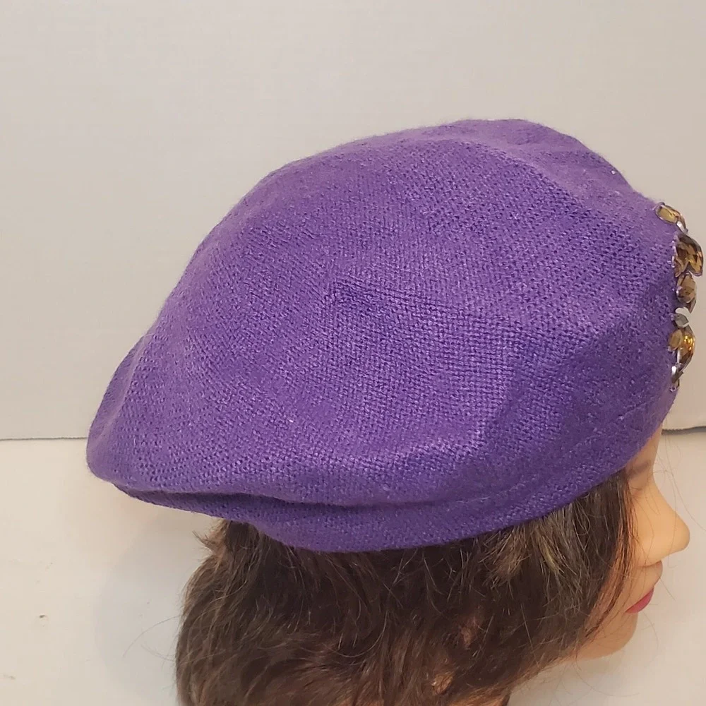 ABG Accessories Purple Acrylic Jeweled Beret Hat 100% Acrylic Warm Comfy Stylish